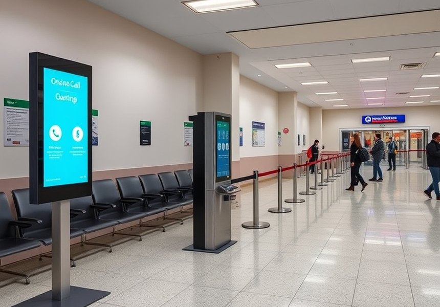 Dispensador de turnos en el hall de atención