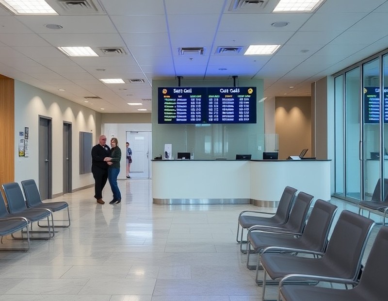 Pantalla de llamado de turnos en un salón de atención