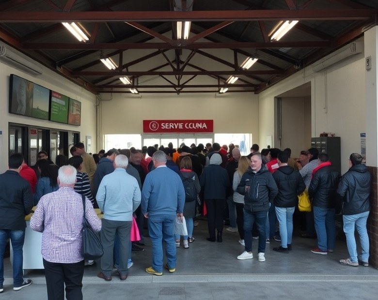 Antes — Una sola fila para todos los trámites y espera concentrada en la entrada.